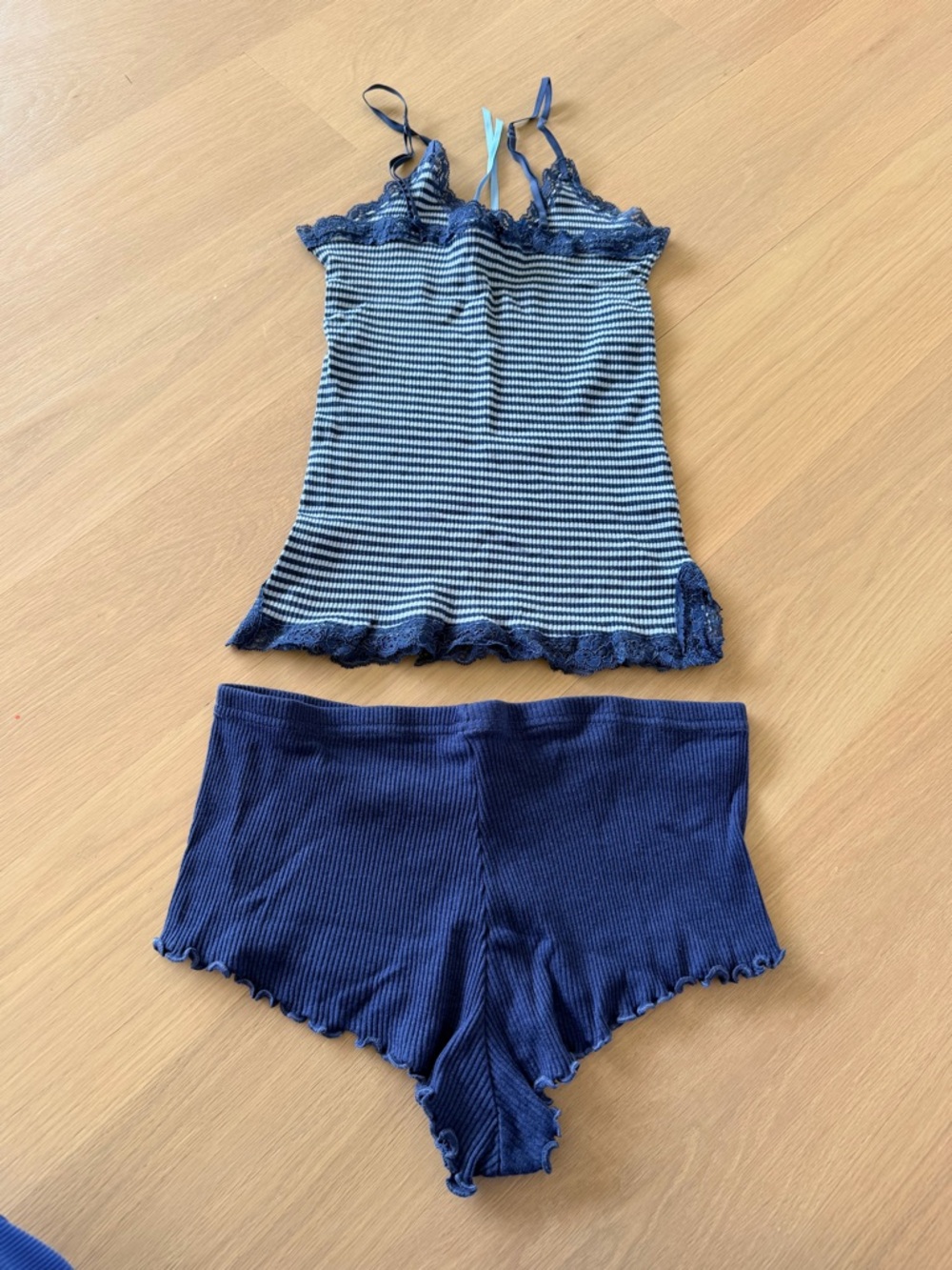 La SENZA Navy & White Striped Lace-Trim Cami and Shorts Set - Picture 7 of 8